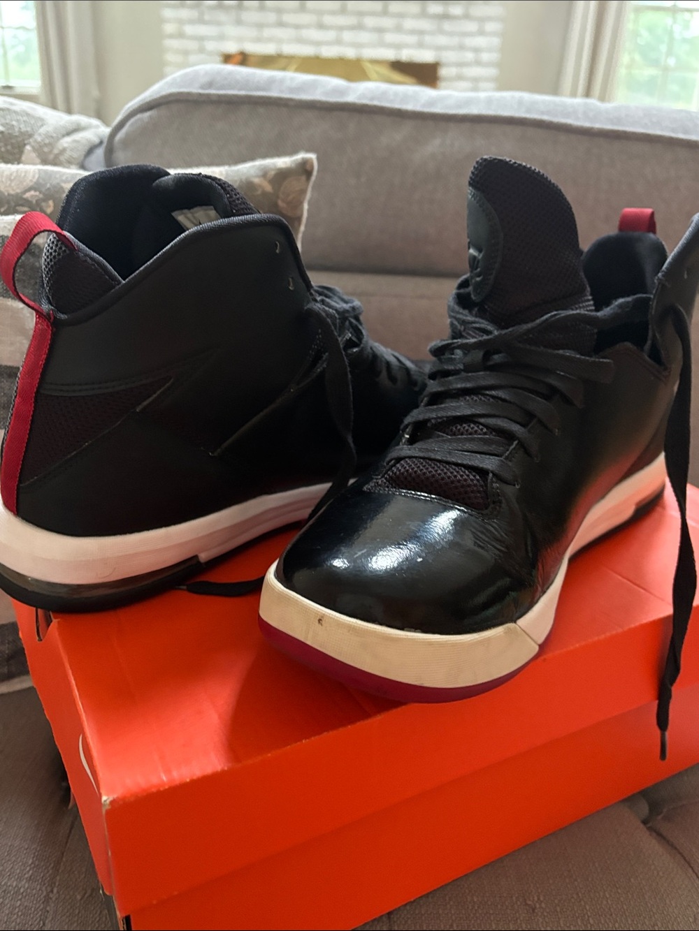 Nike Black High-Top Sneakers with Red Heel Detail; with Box